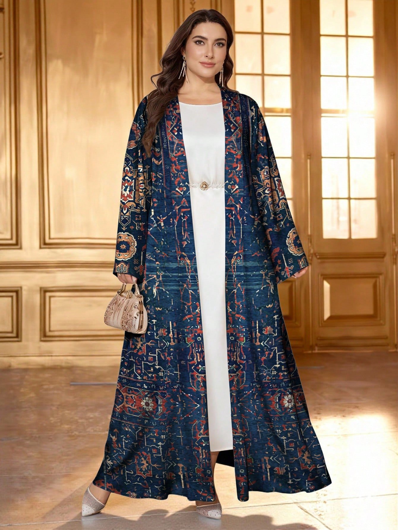 shein najma عباية عربية كاجوال طويلة الأكمام مطبوعة بطباعة رقمية زهرية للنساء ذوات الحجم الكبير، للربيع والخريف 5
