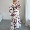 yasmyna فستان نسائي بطبعة زهرية وياقة على شكل حرف v وربطة خصر بأسلوب عربي 4