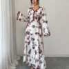 yasmyna فستان نسائي بطبعة زهرية وياقة على شكل حرف v وربطة خصر بأسلوب عربي 6