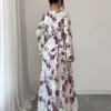 yasmyna فستان نسائي بطبعة زهرية وياقة على شكل حرف v وربطة خصر بأسلوب عربي 8