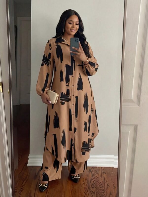 shein lady curve قميص كاجوال أنيق للربيع والصيف والخريف والشتاء، ياقة منسوجة، أكمام بيشوب، جيوب، أكمام طويلة، مقاسات كبيرة، بدلة أنيقة للمكتب والتنقل للربيع والصيف، ملابس صيفية للنساء للعطلات 3