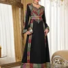 al najma رمضان فستان طويل الأكمام بطبعات ألوان متباينة بأسلوب عربي للنساء 2
