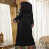 al najma رمضان فستان طويل الأكمام بطبعات ألوان متباينة بأسلوب عربي للنساء 5