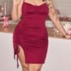 shein فستان نوم بحمالات رفيعة وفتحة جانبية، طراز sweet ins بلون أحادي للمقاسات الكبيرة 5
