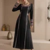 al najma فستان تركي وعربي تقليدي طويل مع طبعة على الياقة المربعة 3