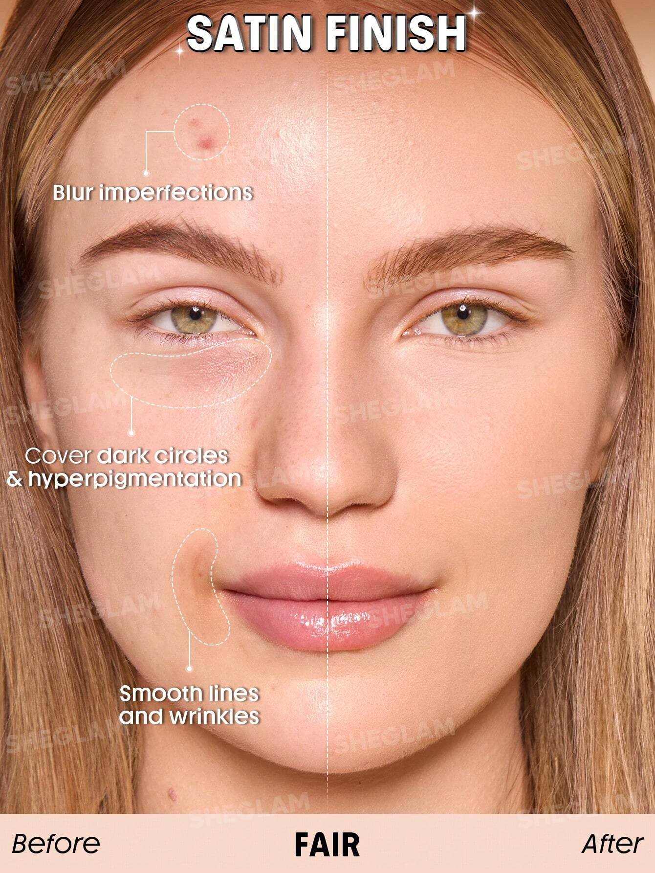 sheglam skin sync satin كريم أساس fair علامة تجارية جمال مكياج ميكب مستحضرات تجميل للنساء الفتيات مثالي لفصل الصيف الربيع مثالي ل y2k أزياء أنيقة عيد الأم هدية حفلة جاهز أفضل لون 37
