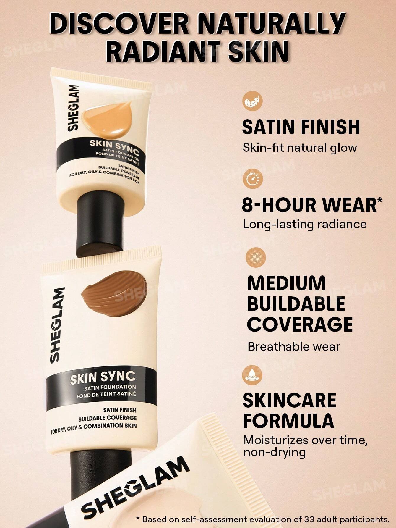 sheglam skin sync satin كريم أساس fair علامة تجارية جمال مكياج ميكب مستحضرات تجميل للنساء الفتيات مثالي لفصل الصيف الربيع مثالي ل y2k أزياء أنيقة عيد الأم هدية حفلة جاهز أفضل لون 38