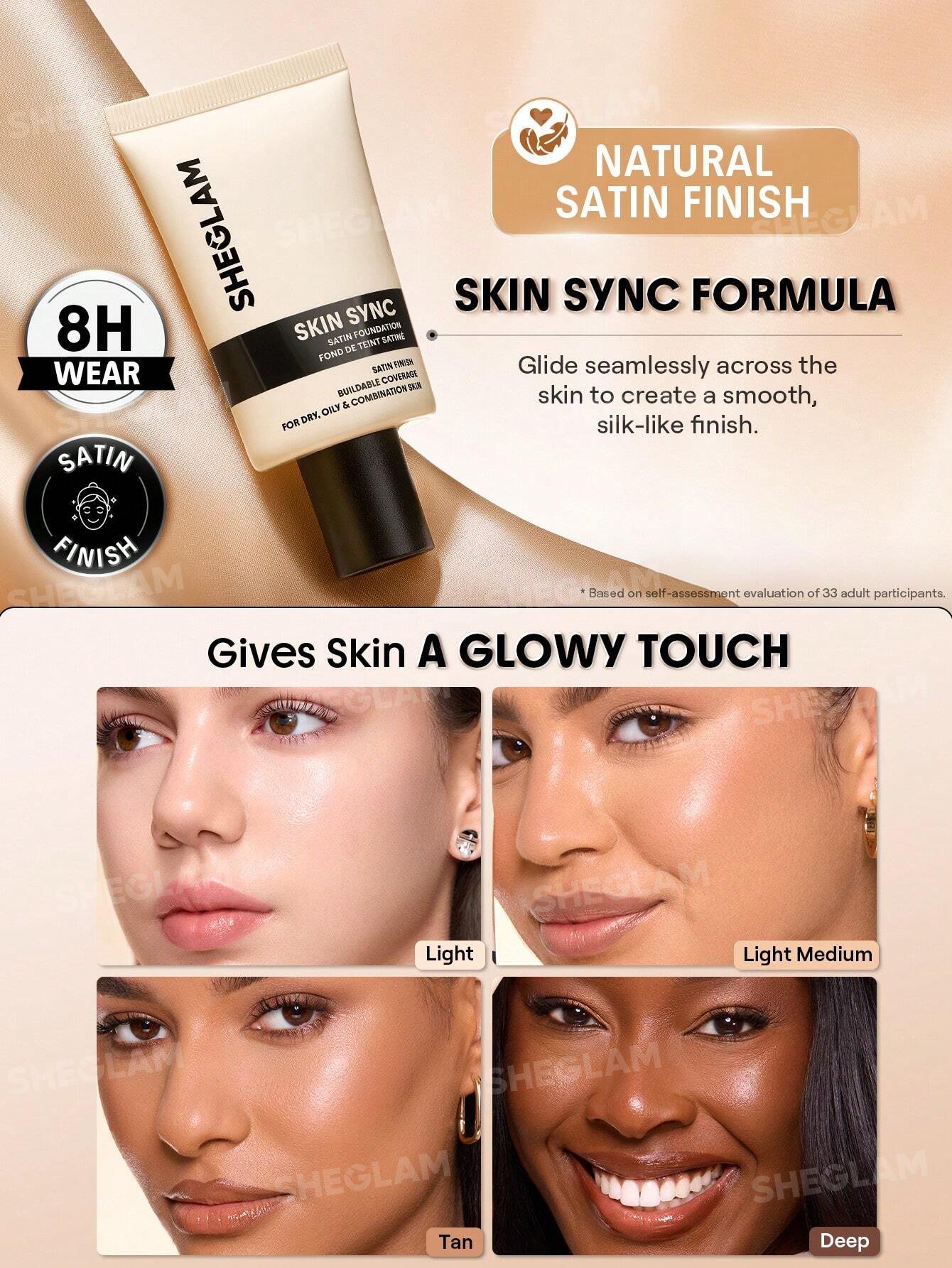 sheglam skin sync satin كريم أساس fair علامة تجارية جمال مكياج ميكب مستحضرات تجميل للنساء الفتيات مثالي لفصل الصيف الربيع مثالي ل y2k أزياء أنيقة عيد الأم هدية حفلة جاهز أفضل لون 39