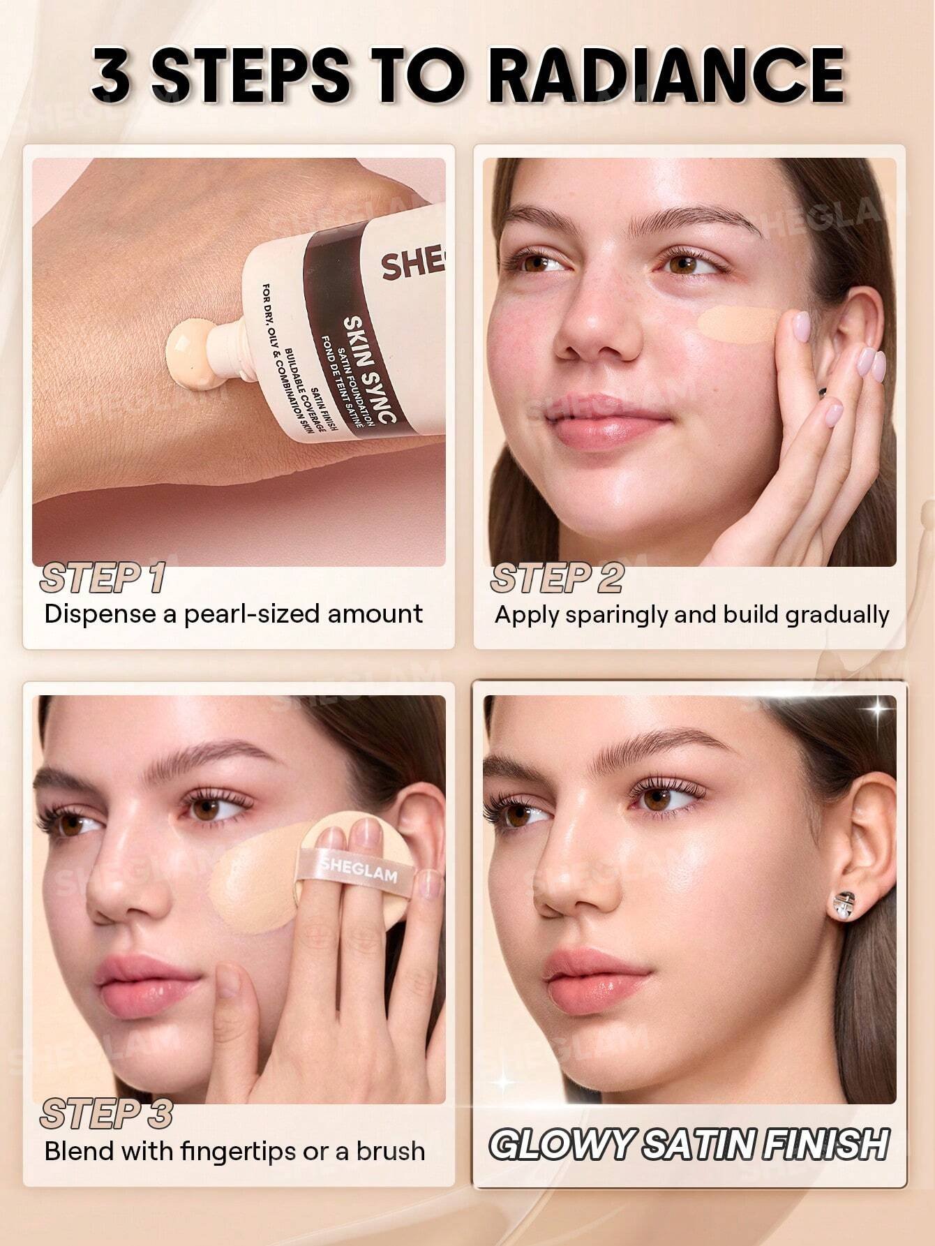 sheglam skin sync satin كريم أساس fair علامة تجارية جمال مكياج ميكب مستحضرات تجميل للنساء الفتيات مثالي لفصل الصيف الربيع مثالي ل y2k أزياء أنيقة عيد الأم هدية حفلة جاهز أفضل لون 42