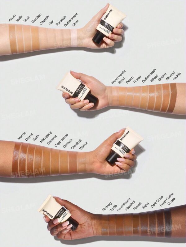 sheglam skin sync satin كريم أساس fair علامة تجارية جمال مكياج ميكب مستحضرات تجميل للنساء الفتيات مثالي لفصل الصيف الربيع مثالي ل y2k أزياء أنيقة عيد الأم هدية حفلة جاهز أفضل لون 46