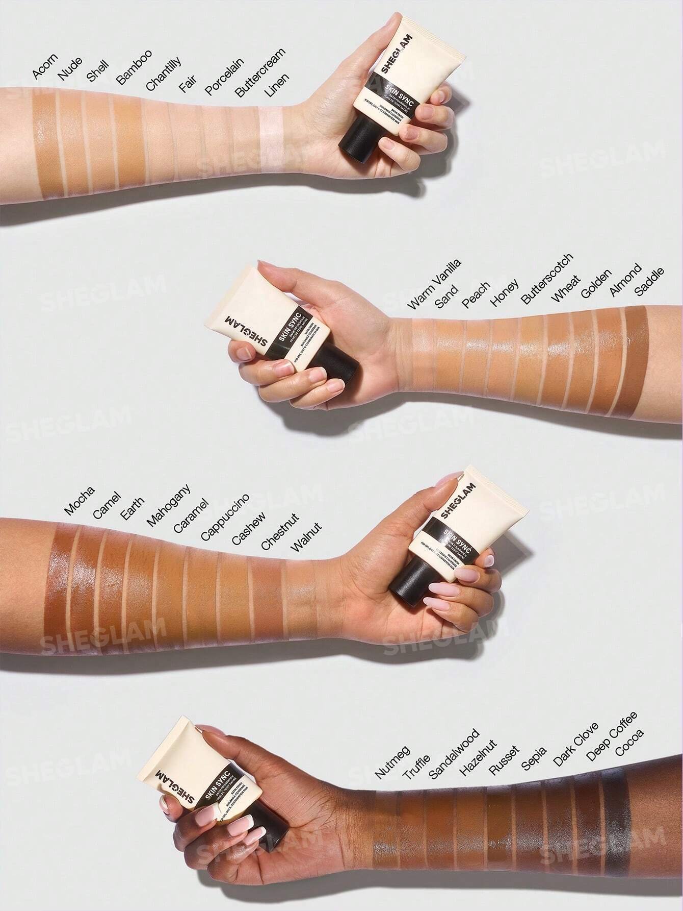sheglam skin sync satin كريم أساس fair علامة تجارية جمال مكياج ميكب مستحضرات تجميل للنساء الفتيات مثالي لفصل الصيف الربيع مثالي ل y2k أزياء أنيقة عيد الأم هدية حفلة جاهز أفضل لون 46