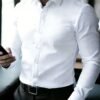 manfinity mode قميص أبيض أنيق بأكمام طويلة للارتداء الرسمي أو المكتبي مع ياقة قميص، قمصان عمل، قمصان عمل كاجوال للرجال، الخريف، الحفل 12