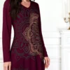 shein najma فستان طويل الأكمام للنساء بطباعة فنية أنيقة وعصرية 3