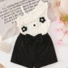 shein elladie kids ملابس صيفية كيوت للبنات الرضع من قطعتين، تتكون من ملابس علوية كتف واحد مزخرفة بالأزهار باللونين الوردي والأبيض، وشورت بخصر مطاطي، مناسبة لملابس عيد الميلاد