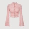 shein mod بلوزة نسائية بأكمام طويلة مزينة بالكشكشة والدانتيل والجاكار، بطراز غربي وكلاسيكي وعتيق من سبعينيات القرن الماضي، مناسبة للسهرات الفردية 3