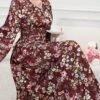 al najma فستان نسائي أنيق بطبعة زهرية وشبكة متباينة، خريفي 7