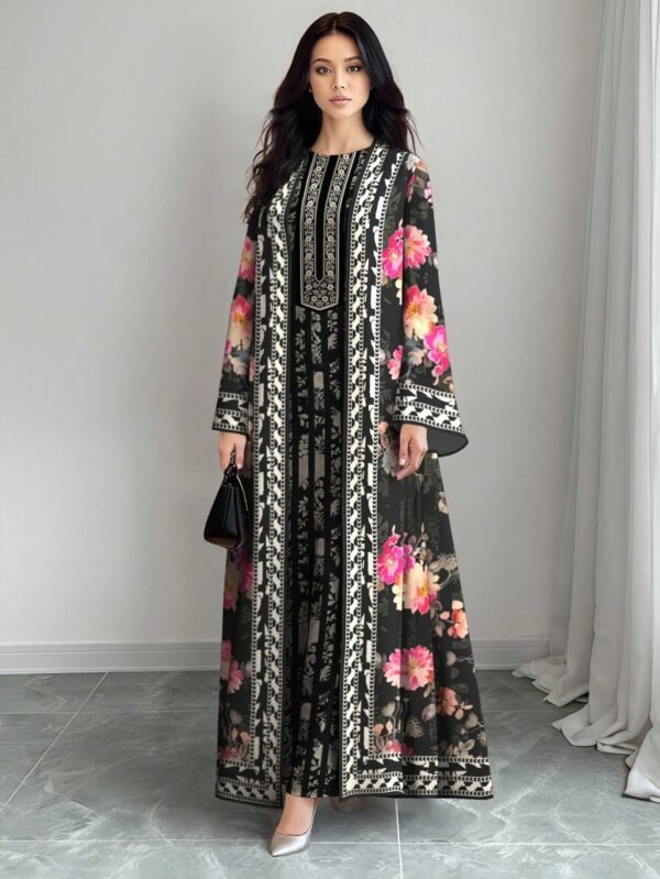 shein najma عباية كارديجان طويلة كاجوال للنساء بطبعة زهرية تدرجية ذات أكمام طويلة، مناسبة للربيع والخريف 1