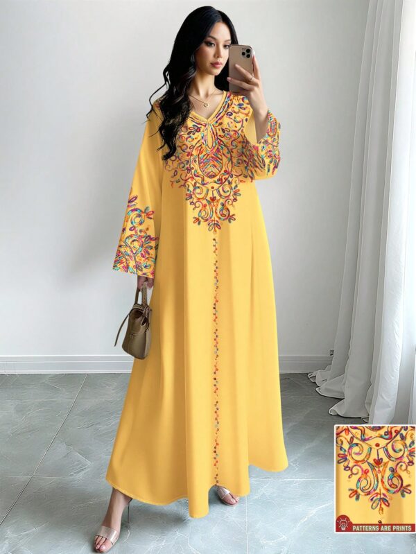 shein najma فستان ماكسي أنيق بطبعة رقمية ملونة بنمط الكرمة، طويل الأكمام وياقة على شكل حرف v، للربيع والخريف 10