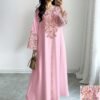 shein najma فستان كم طويل بياقة v مزخرف بنقشة زهور صغيرة، إطلالة أنيقة وراقية، فستان شيفون ماكسي مع ياقة، مناسب للربيع والصيف 5
