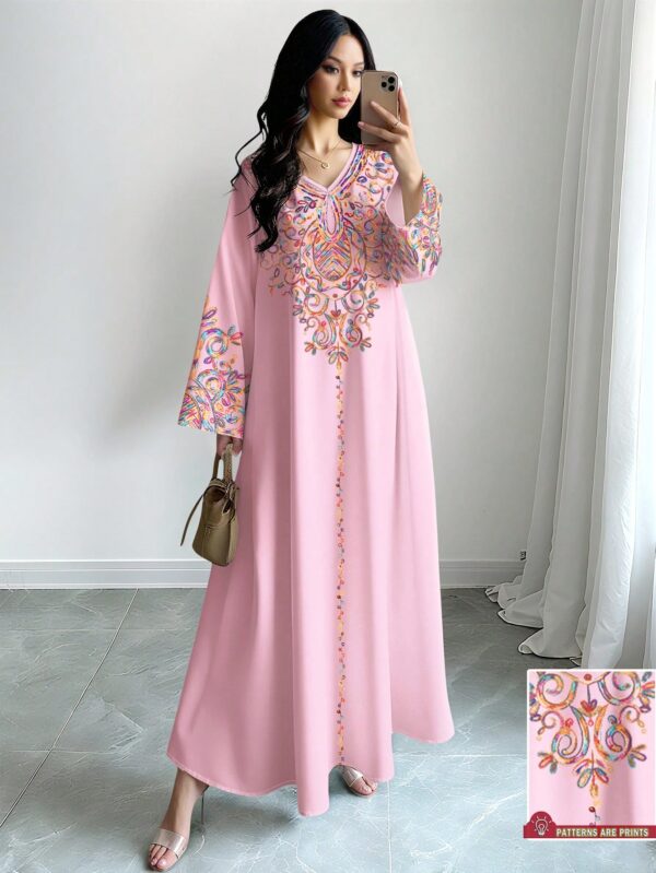 shein najma فستان ماكسي أنيق بطبعة رقمية ملونة بنمط الكرمة، طويل الأكمام وياقة على شكل حرف v، للربيع والخريف 5