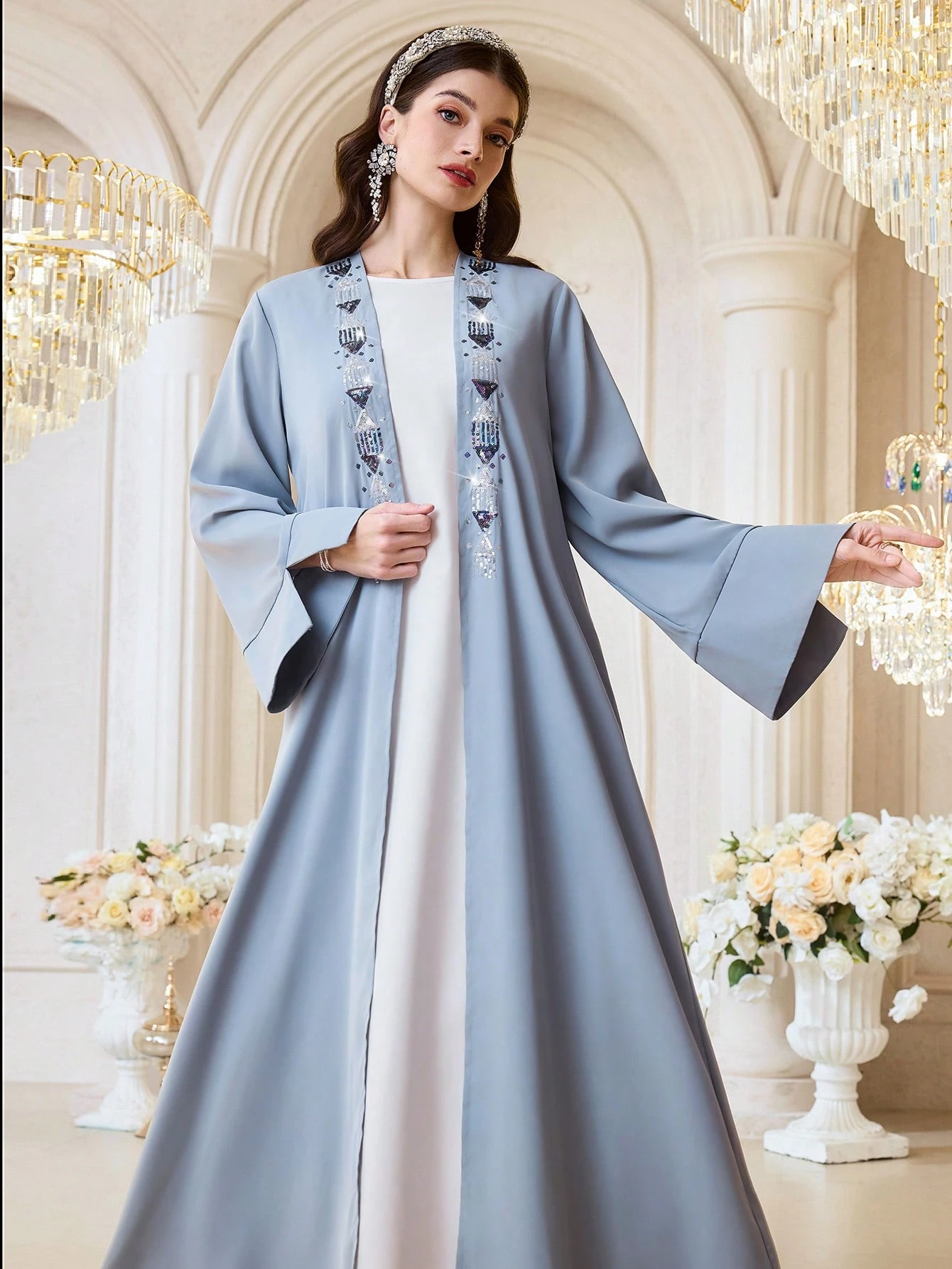 al najma رمضان عباية أنيقة للنساء مطرزة بالترتر، مفتوحة من الأمام، موديل خريفي 2