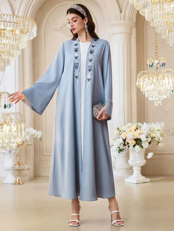 al najma رمضان عباية أنيقة للنساء مطرزة بالترتر، مفتوحة من الأمام، موديل خريفي 4