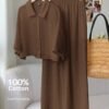 comfortcana بدلة قميص وبنطلون مصنوعة من الكتان المنسوج للنساء، بني قهوائي، للربيع/الصيف 10
