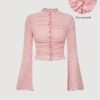 shein mod بلوزة نسائية بأكمام طويلة مزينة بالكشكشة والدانتيل والجاكار، بطراز غربي وكلاسيكي وعتيق من سبعينيات القرن الماضي، مناسبة للسهرات الفردية 7