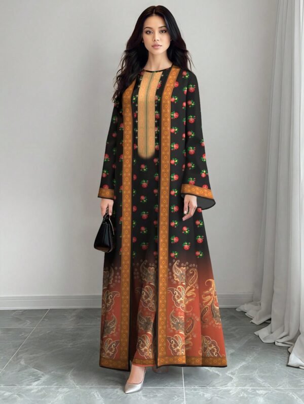 shein najma فستان نسائي بطراز بوهيمي أنيق بطبعة زهرية عتيقة، طقم قطعتين من الفستان الماكسي بياقة دائرية والكارديجان، بطراز عربي، موضة الربيع والصيف 10