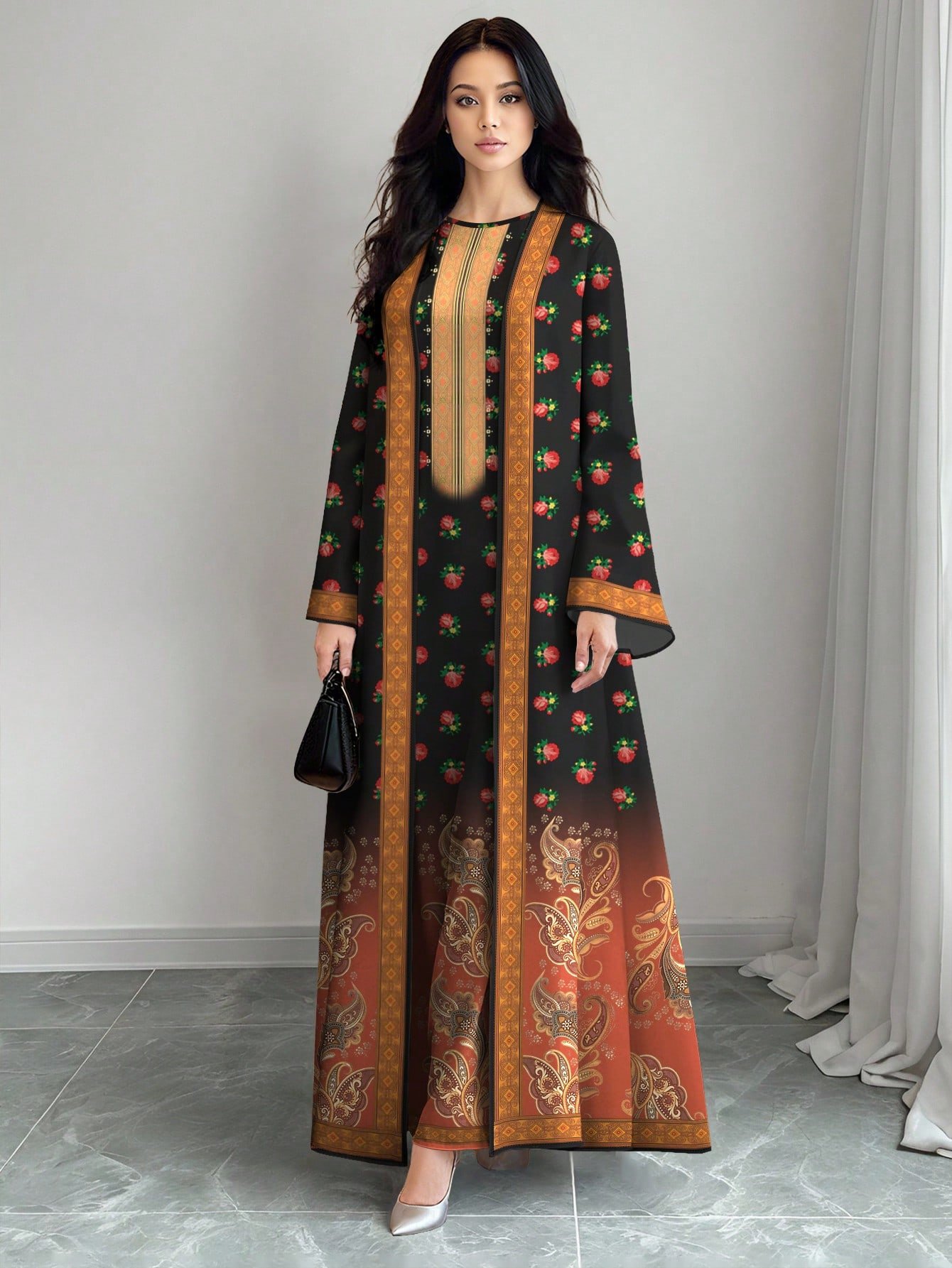 shein najma عباية كارديجان طويلة كاجوال للنساء بطبعة زهرية تدرجية ذات أكمام طويلة، مناسبة للربيع والخريف 10