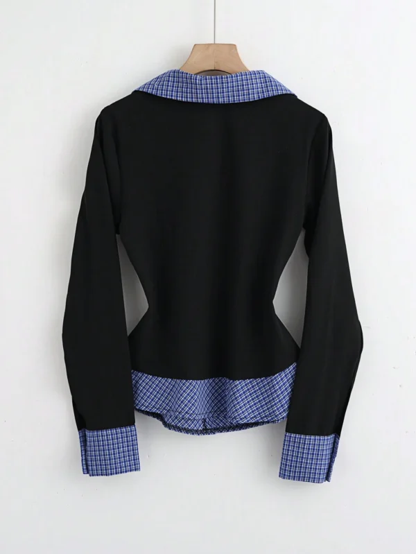 shein franclia ملابس علوية كاجوال بياقة على شكل حرف v بنمط مربعات أزرق وأسود، مناسب للارتداء اليومي والخروجات والعمل، ملابس علوية عمل للسيدات، ملابس علوية عمل كاجوال للسيدات، ملابس علوية أسود وأبيض كاجوال للسيدات، ملابس علوية عمل كاجوال للسيدات 2