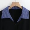 shein franclia ملابس علوية كاجوال بياقة على شكل حرف v بنمط مربعات أزرق وأسود، مناسب للارتداء اليومي والخروجات والعمل، ملابس علوية عمل للسيدات، ملابس علوية عمل كاجوال للسيدات، ملابس علوية أسود وأبيض كاجوال للسيدات، ملابس علوية عمل كاجوال للسيدات 5