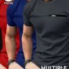 manfinity homme قميص تي شيرت رجالي بياقة دائرية وأكمام قصيرة بطبعة حرفية، قميص صيفي رجالي كاجوال 2