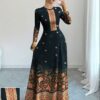 al najma فستان ماكسي أنيق بأكمام طويلة وياقة طاقم، بطبعات زهرية وأسود، تصميم مشدود للخصر للنساء في الربيع 12