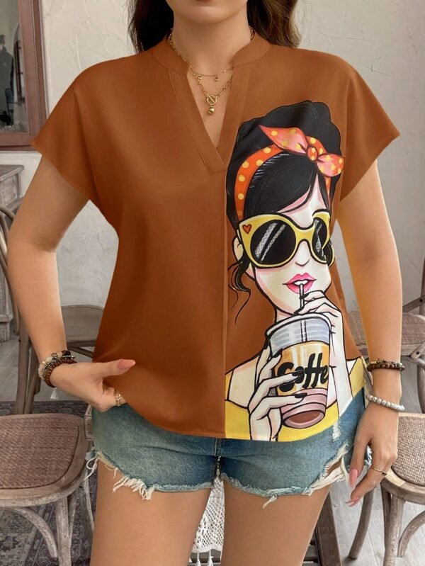 shein lune بلوزة قصيرة الأكمام مطبوعة بصورة امرأة بحجم كبير، ملابس غربية للنساء بطراز بوهيمي وبوهو من تسعينيات القرن الماضي، ملابس مناسبة للمهرجانات والصيف والخروج shein lune بلوزة قصيرة الأكمام مطبوعة بصورة امرأة بحجم كبير، ملابس غربية للنساء بطراز بوهيمي وبوهو من تسعينيات القرن الماضي، ملابس مناسبة للمهرجانات والصيف والخروج