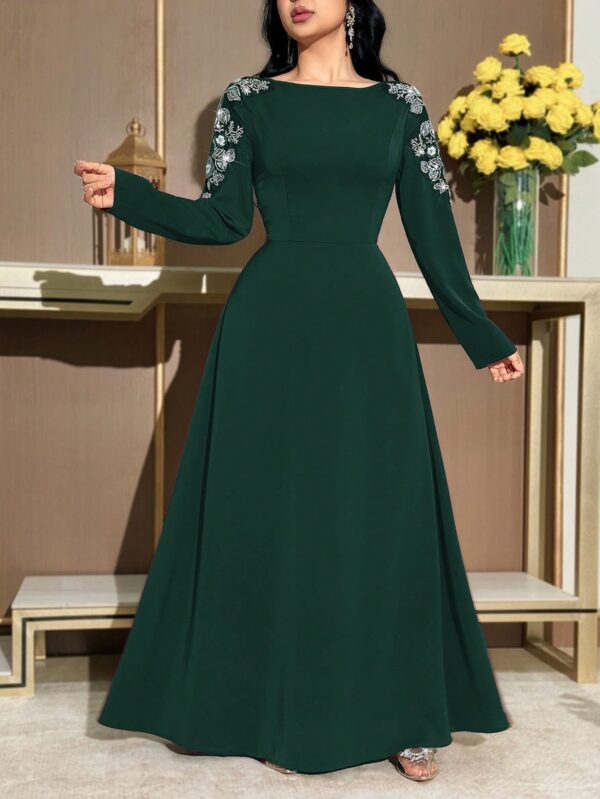 modelyn فستان أنيق بأكمام طويلة وياقة على شكل حرف v مزين بالخرز والزهور للنساء 3