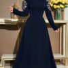 modelyn فستان أنيق بأكمام طويلة وياقة على شكل حرف v مزين بالخرز والزهور للنساء 6