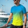 manfinity kasua تي شيرت سباحة رجالي برقبة دائرية وأكمام قصيرة بتدرج لوني، تي شيرت رجالي، تي شيرتات للرجال، تي شيرتات رجالية، للعطلات 9