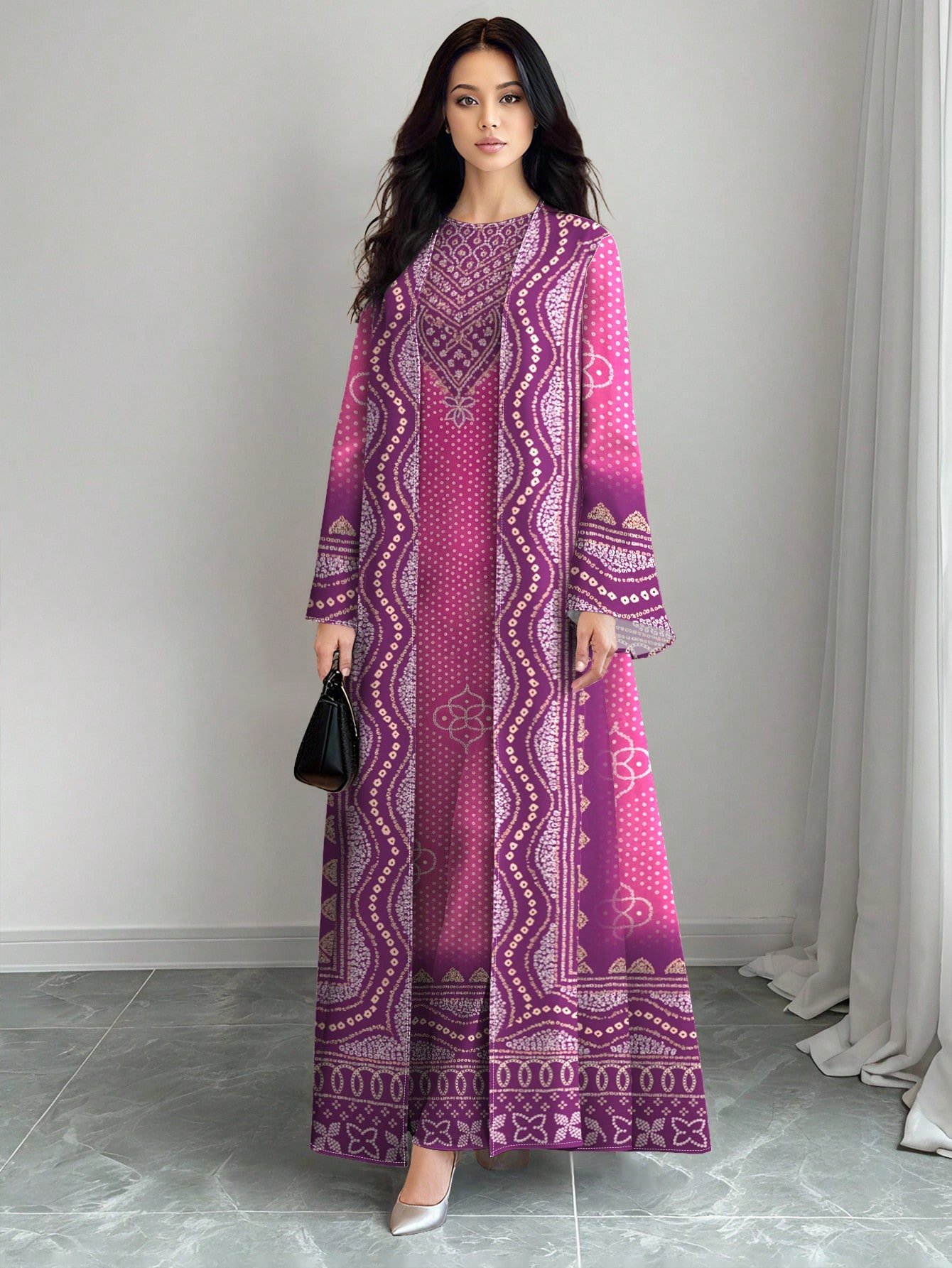 shein najma عباية كارديجان طويلة كاجوال للنساء بطبعة زهرية تدرجية ذات أكمام طويلة، مناسبة للربيع والخريف 13