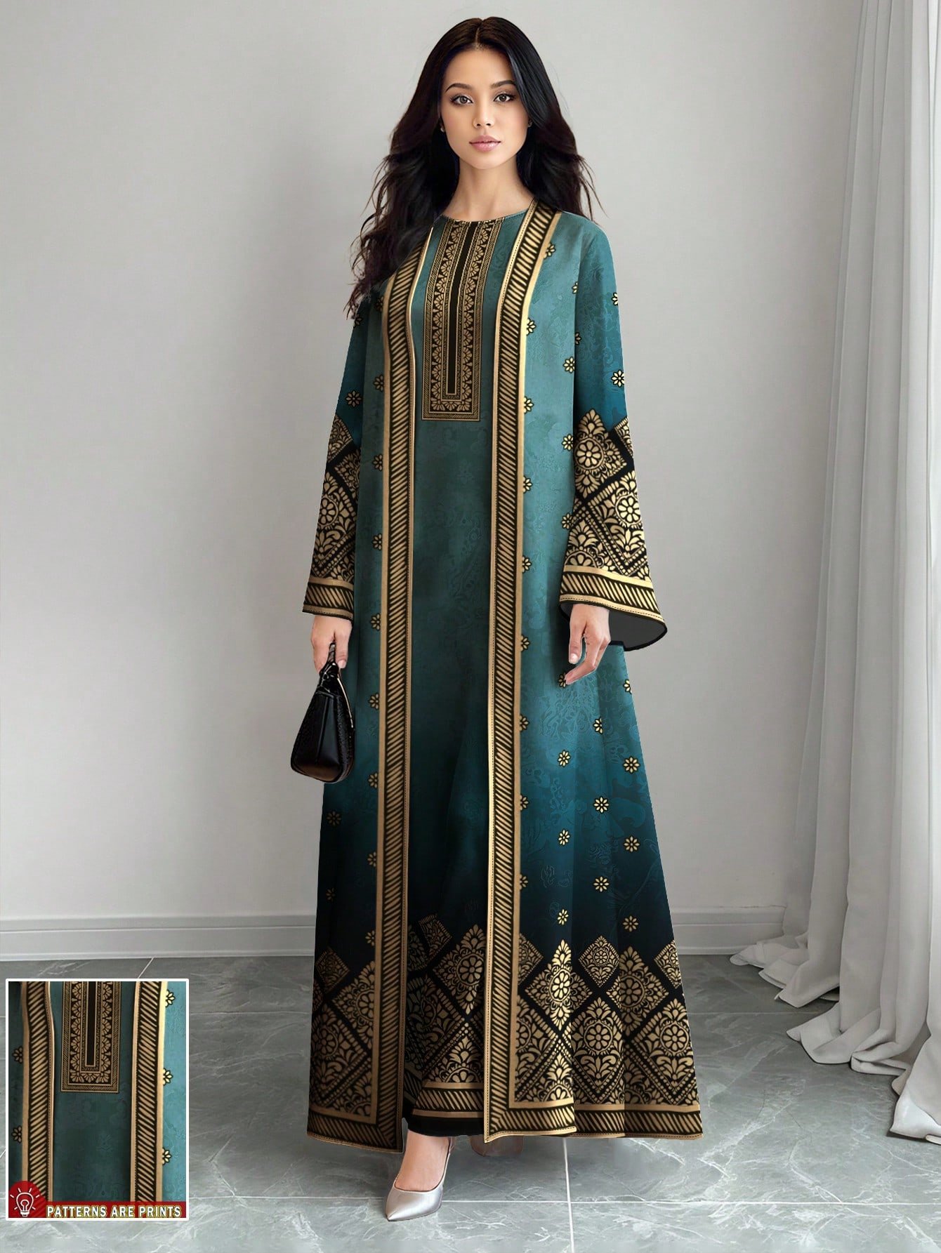 shein najma عباية كارديجان طويلة كاجوال للنساء بطبعة زهرية تدرجية ذات أكمام طويلة، مناسبة للربيع والخريف 8