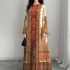 shein najma فستان نسائي بطراز بوهيمي أنيق بطبعة زهرية عتيقة، طقم قطعتين من الفستان الماكسي بياقة دائرية والكارديجان، بطراز عربي، موضة الربيع والصيف 1