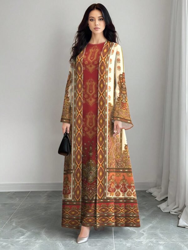 shein najma عباية كارديجان طويلة كاجوال للنساء بطبعة زهرية تدرجية ذات أكمام طويلة، مناسبة للربيع والخريف 2