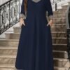 al najma فستان نسائي كبير الحجم بطبعات زهرية وطراز قديم بياقة على شكل حرف v وأكمام طويلة وجيوب وذيل مُنسدل 3
