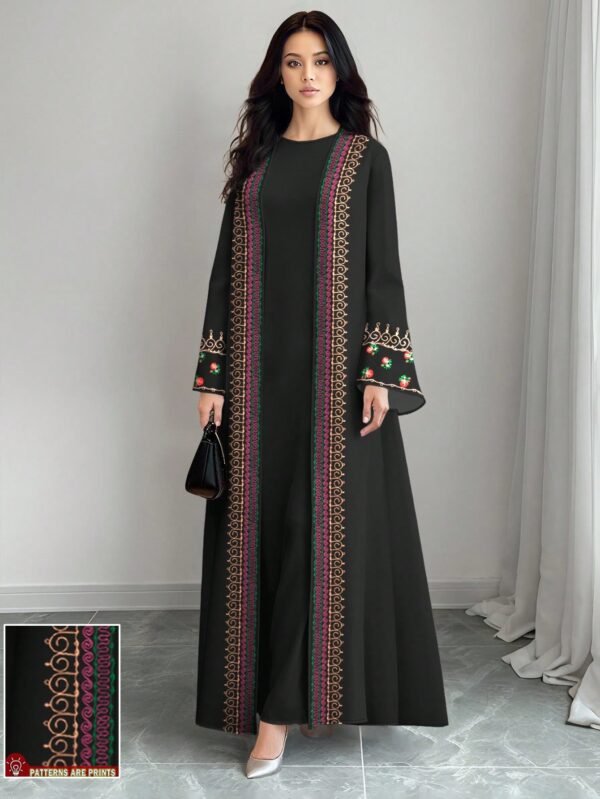 shein najma عباية كاردجان طويلة كاجوال للنساء بطبعات زهور وهندسية مزيفة بالتطريز، أكمام طويلة، للربيع والخريف 1