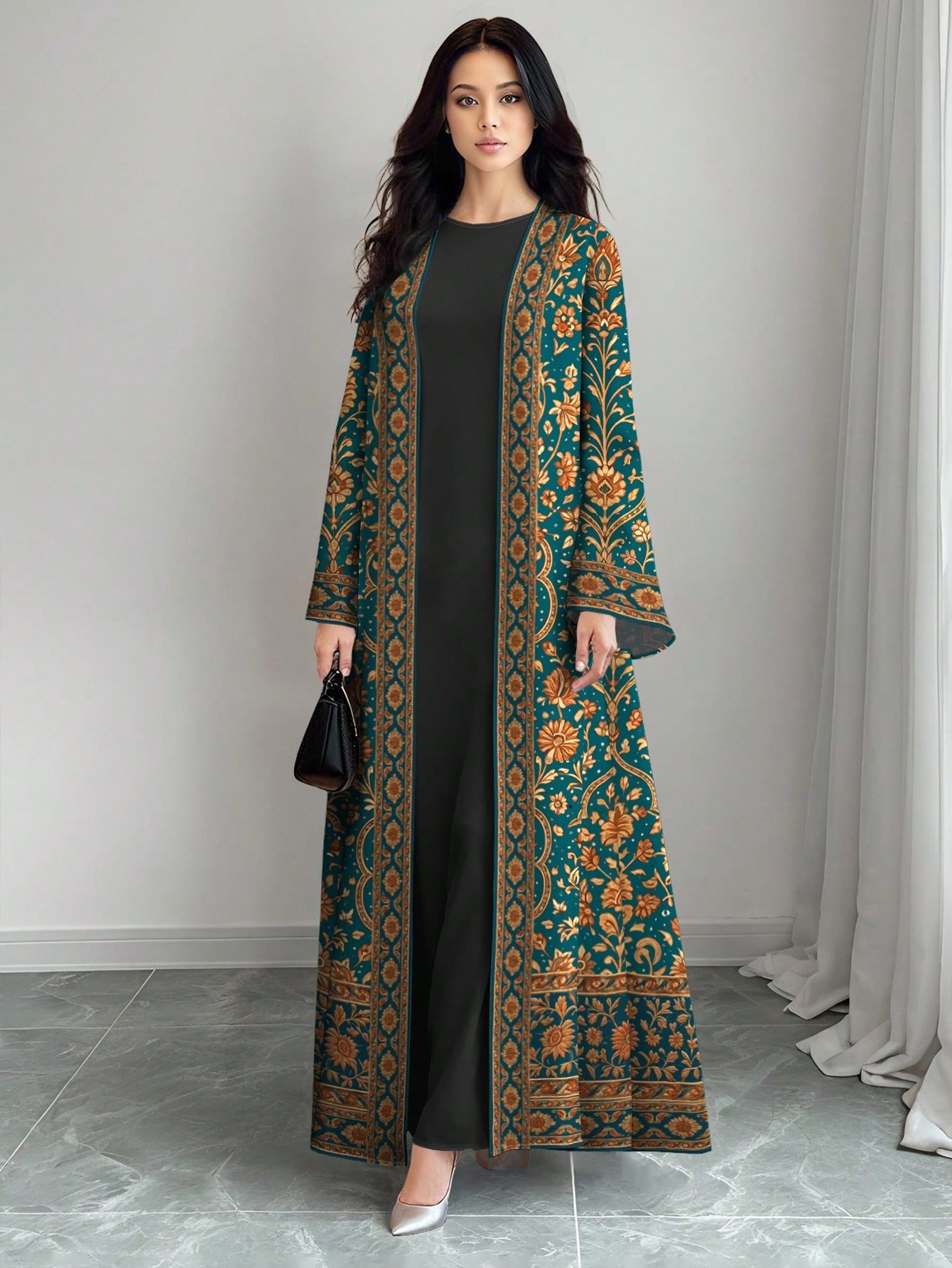 shein najma عباية كاردجان طويلة كاجوال للنساء بطبعات زهور وهندسية مزيفة بالتطريز، أكمام طويلة، للربيع والخريف shein najma عباية كاردجان طويلة كاجوال للنساء بطبعات زهور وهندسية مزيفة بالتطريز، أكمام طويلة، للربيع والخريف