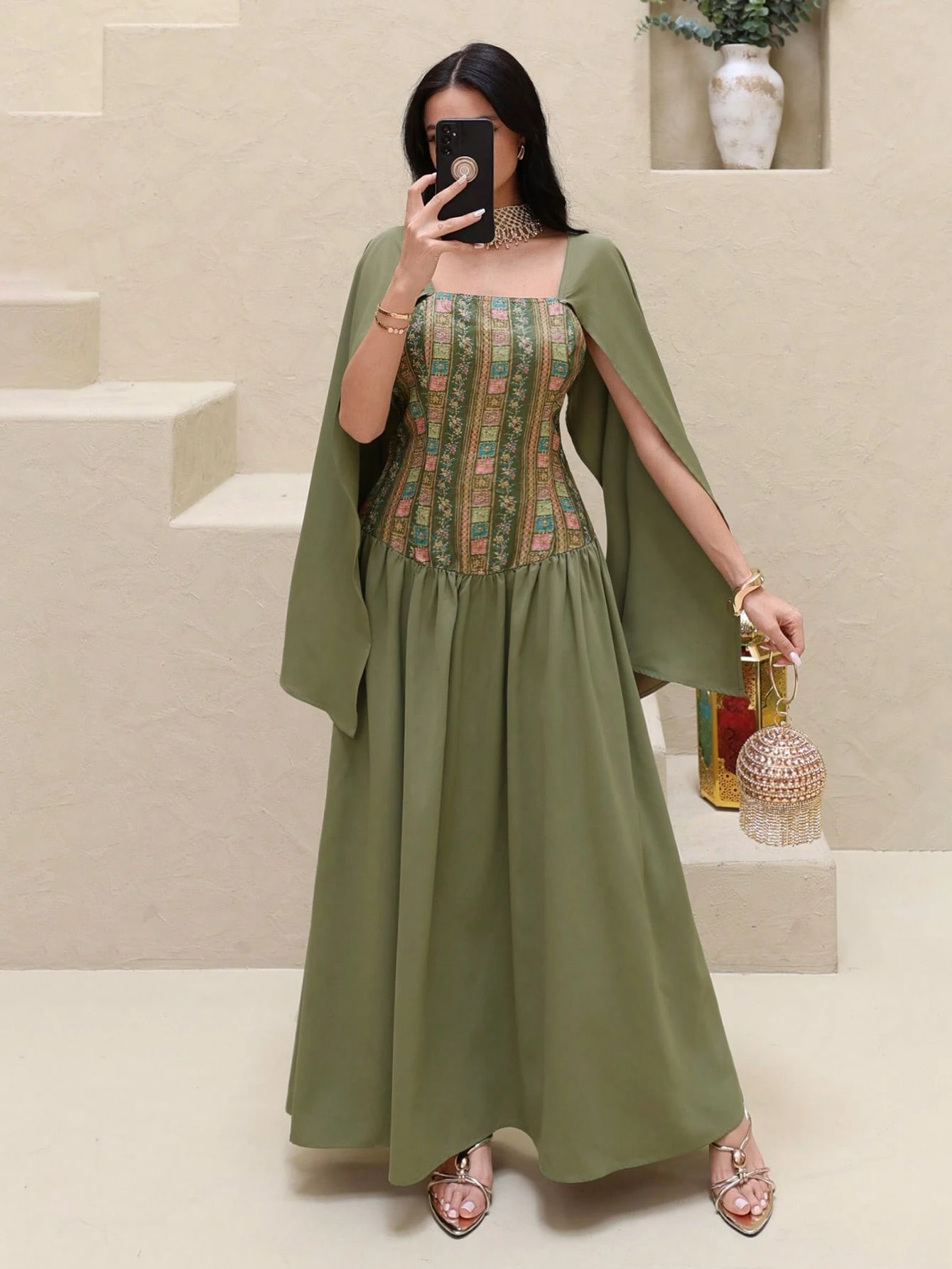 al najma رمضان فستان سهرة أنيق مع تنحيف الخصر، تصميم مُلطف للشكل، طراز متطور للمناسبات والحفلات والعطلات 5