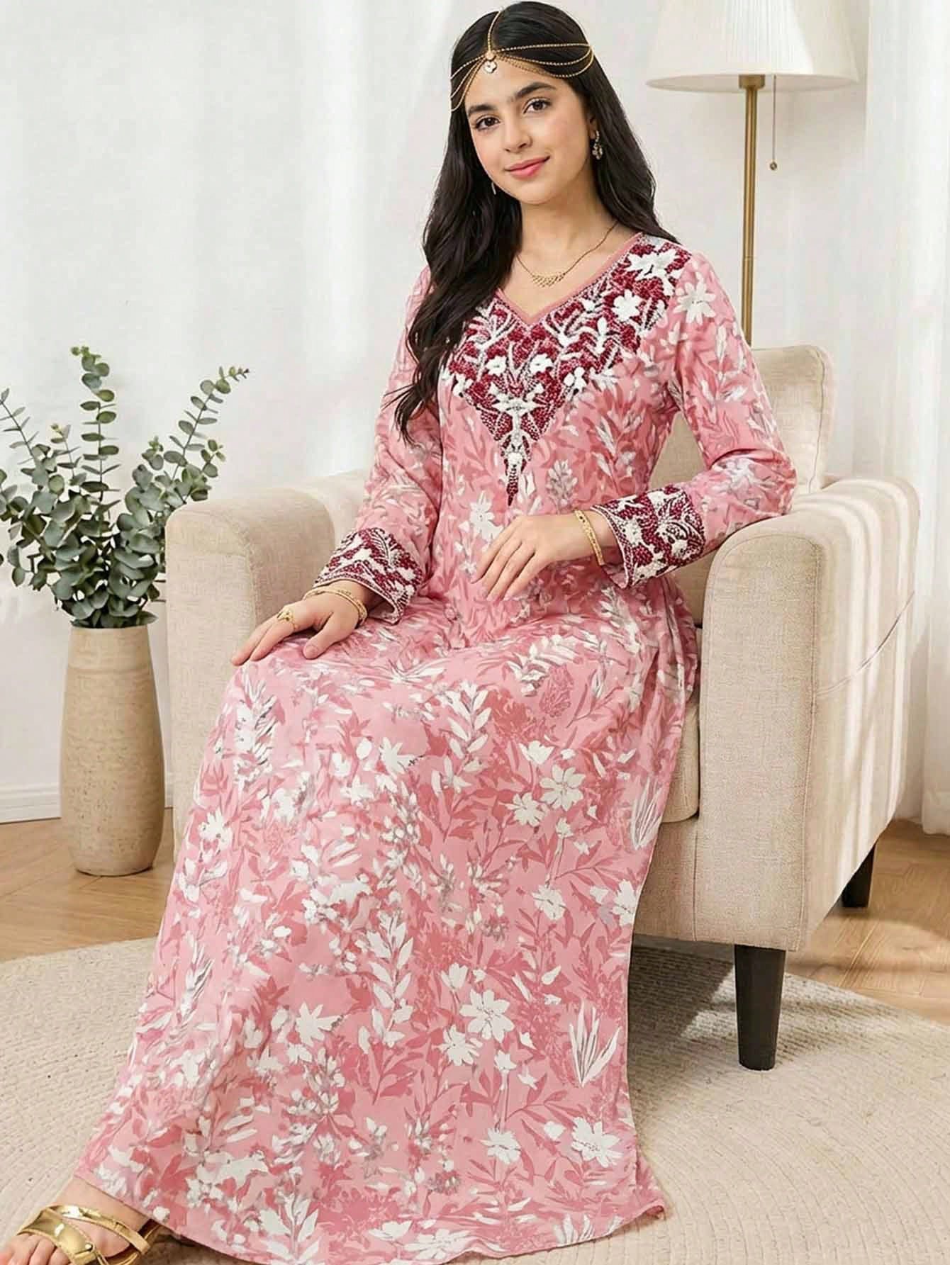 shein فستان جلابية فتاة المراهقة بطبعات زهرية وردية، فستان أنيق مطرز بطبعات زهرية عتيقة، فستان طويل الأكمام عربي تقليدي بسيط للفتيات المراهقات مناسب للربيع/الصيف، فستان طويل أنيق محتشم بأكمام طويلة، عباءة صلاة، راحة وسهولة، ملابس كاجوال، إحساس بالعطلة، جل shein فستان جلابية فتاة المراهقة بطبعات زهرية وردية، فستان أنيق مطرز بطبعات زهرية عتيقة، فستان طويل الأكمام عربي تقليدي بسيط للفتيات المراهقات مناسب للربيع/الصيف، فستان طويل أنيق محتشم بأكمام طويلة، عباءة صلاة، راحة وسهولة، ملابس كاجوال، إحساس بالعطلة، جل