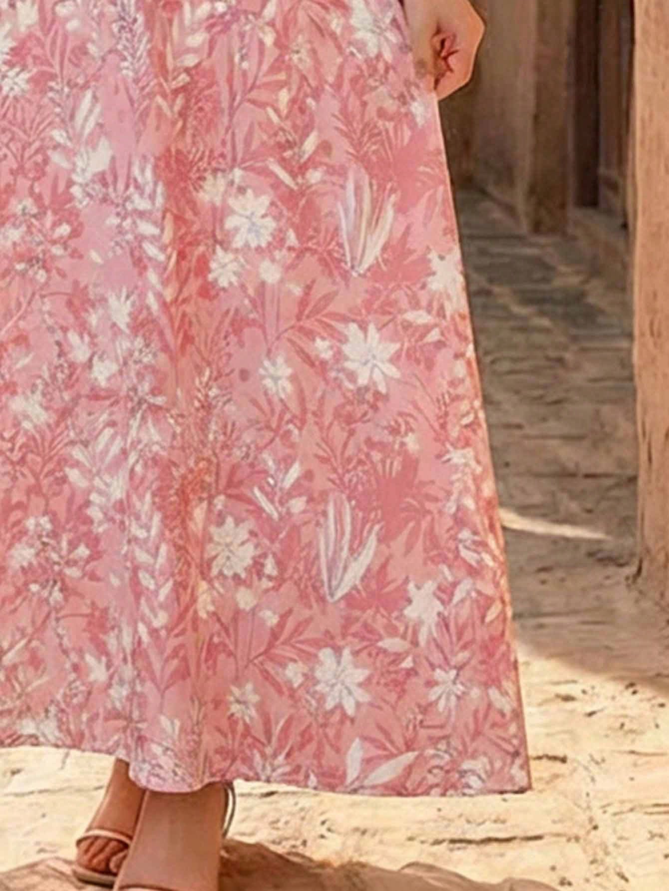 shein فستان جلابية فتاة المراهقة بطبعات زهرية وردية، فستان أنيق مطرز بطبعات زهرية عتيقة، فستان طويل الأكمام عربي تقليدي بسيط للفتيات المراهقات مناسب للربيع/الصيف، فستان طويل أنيق محتشم بأكمام طويلة، عباءة صلاة، راحة وسهولة، ملابس كاجوال، إحساس بالعطلة، جل 5