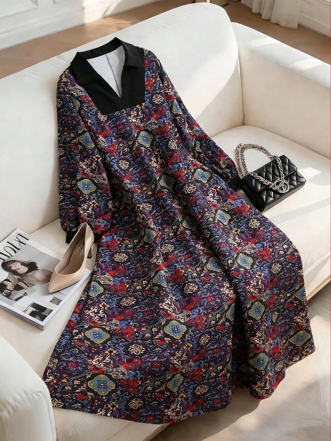 shein franclia فستان طويل فضفاض بطبعة زهرية عتيقة للنساء shein franclia فستان طويل فضفاض بطبعة زهرية عتيقة للنساء
