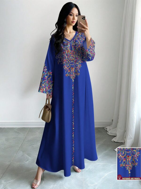shein najma فستان ماكسي أنيق بطبعة رقمية ملونة بنمط الكرمة، طويل الأكمام وياقة على شكل حرف v، للربيع والخريف 2